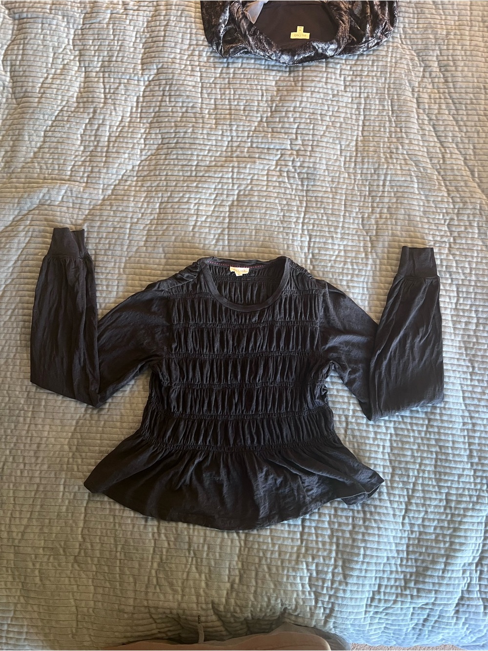Pilcro Black Smocked Long-Sleeve Peplum Top